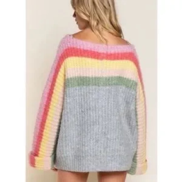 POL Oversized Multicolor Knit Chunky Rainbow Cake Sweater - Picture 2 of 6